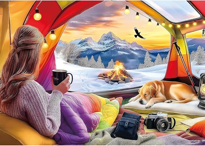 Winter Tent View 300 Piece Puzzle for Adults, Fun Puzzles for Adults 300 Pieces with HD Print & Poster, 17"x11" Dust Free, for Gifts Halloween Christmas Family Games Lovers