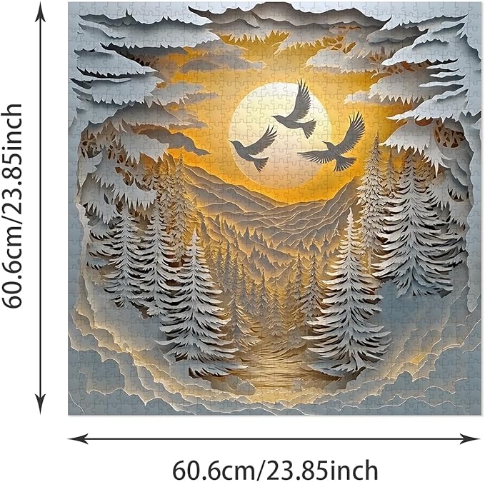 Puzzle for Adults 1024 Pieces, 3D Paper-Cut Winter Forest Sunset Jigsaw Puzzle, Challening Impossible Difficult Hard Fun 1000 Pieces Jigsaw Puzzles for Adults