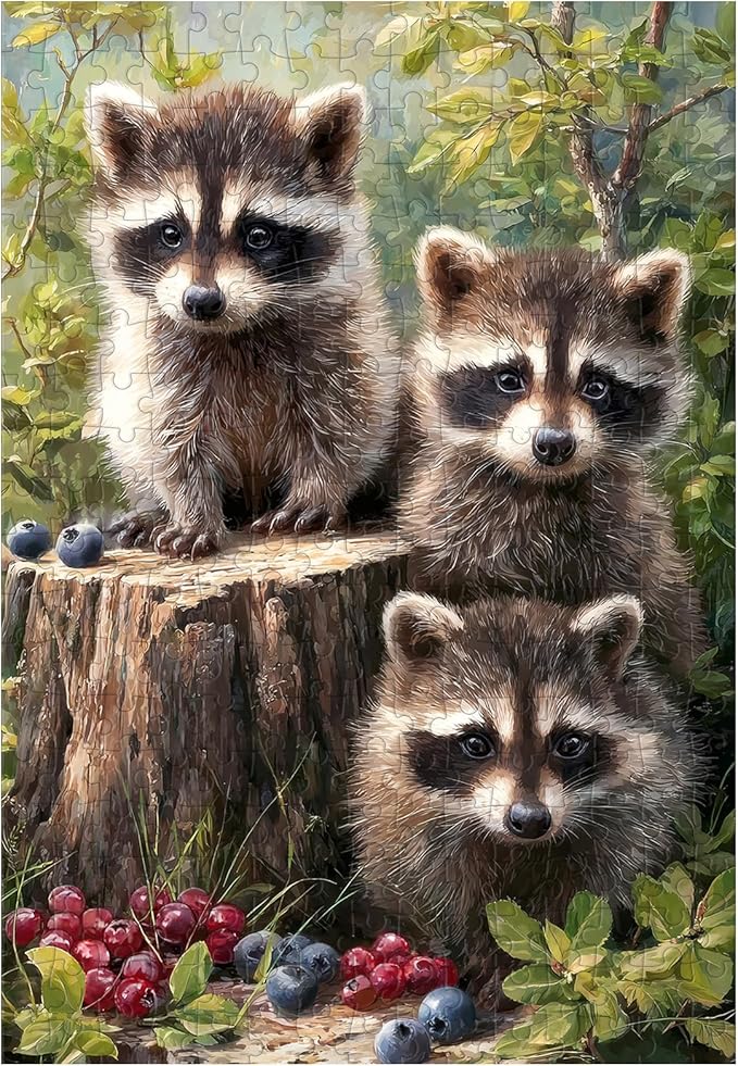 Great Jigsaw Puzzles for Adults 300 Pieces Cute Raccoons with Berries Puzzles for Adults Toys Gift Family Decoration Kids Puzzle