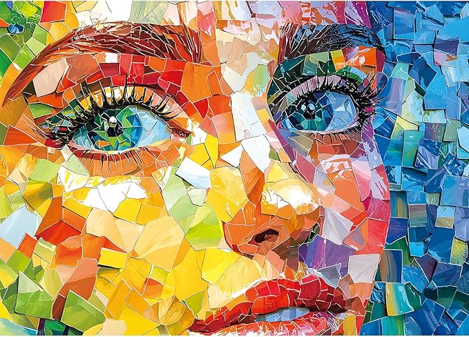 Puzzles for Adults 1000 Pieces, Stained Glass Face Art - Colorful Mosaic Jigsaw Puzzle 1000 Pieces for Family Fun Decoration, Party Game, Finished Size 27.5" x 19.7"