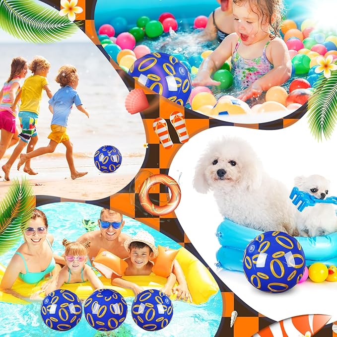 Leyndo 6 Pack Blue and Golden Rings Themed Beach Ball for Kids 7.87" Bulk for Summer Pool and Beach Game Gifts and Birthday Party Supplies and End of The Year Class Party Decoration Favors