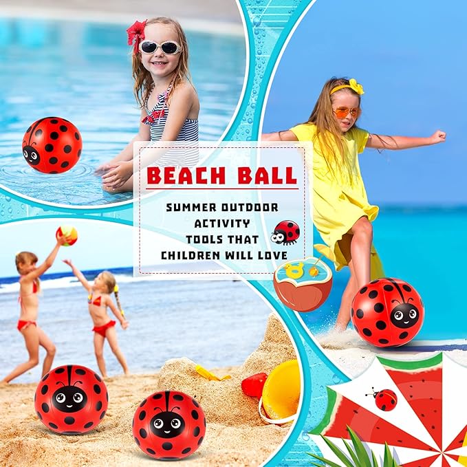 Jexine 24 Pcs Ladybug Themed Beach Ball for Kids 5 Inch Bulk for Summer Pool and Beach Game Gifts and Birthday Party Supplies and End of The Year Class Party Decoration Favors(Ladybug,5 Inch)
