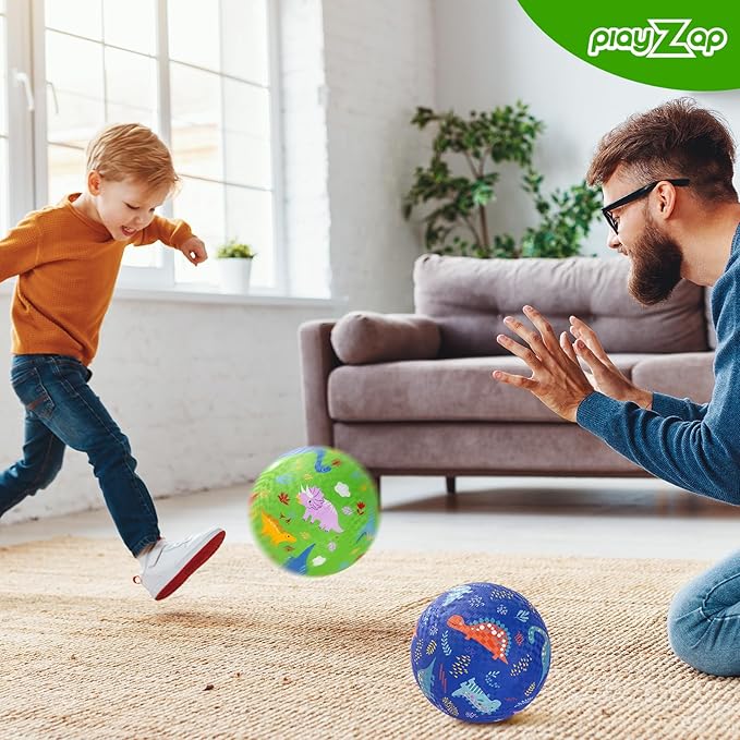 PlayZap 2 Pack Playground Balls for Toddlers, Dinosaur Kickballs for Kids 3-12, 8.5" Rubber Bouncy Balls with Pump, Indoor & Outdoor Dodgeball Toys for Boys & Girls Gifts