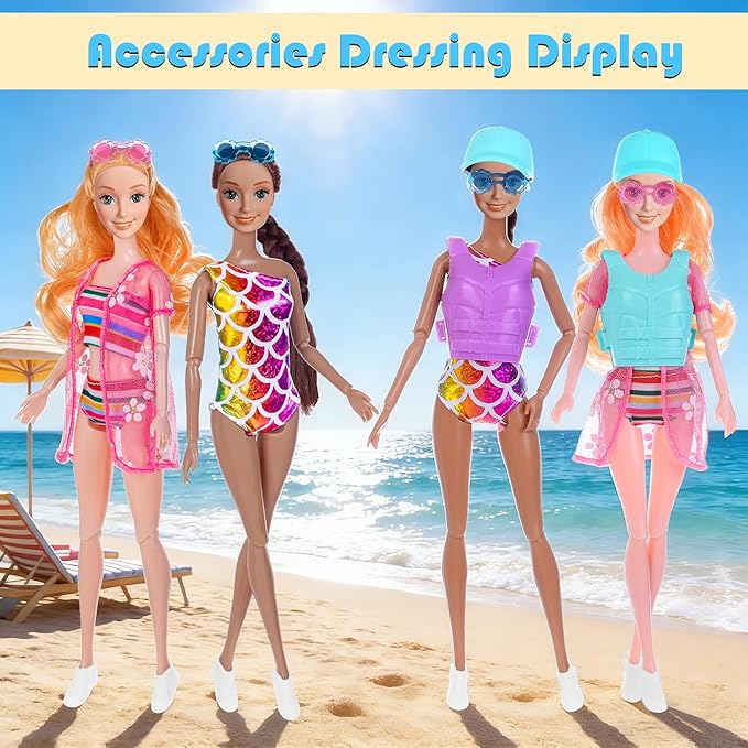 dollbie Fashion Dolls and Boat Playset - 11.5 Inch Dolls with Swimwear, Life Vests, Accessories, 5.5 Inch Doll, Pet Puppy and Dolphin Toy - Summer Beach Adventure Gift Set for Girls