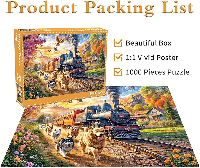 Jigsaw Puzzles for Adults 1000 Pieces, Interlock Perfectly No Dust, Impossible Difficult Hard Fun 1000 Piece Jigsaw Puzzles for Adults-1:1 Poster-Happy Train