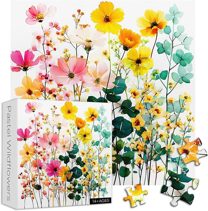 Spring Florals Puzzles for Adults 1000 Pieces, Larkipuzz Wildflower Garden Flower Jigsaw Puzzle Pastel, Impossible Colorful Plant Art Theme, Challenging for Adults