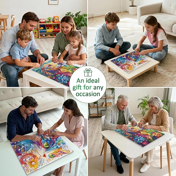 1000 Piece Puzzles for Adults, 2 Pack of Challenging Shaped Cat Puzzles, Pearl Cat and Pearl Dog Theme, Idea Gifts