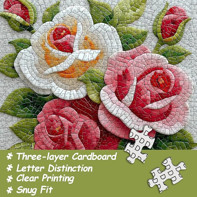 Impossible Mosaic Puzzles for Adults 1000 Pieces, Unique Rose Flower Puzzle, Beautiful Floral Jigsaw Puzzles, Hard Challenging Puzzles for Adults