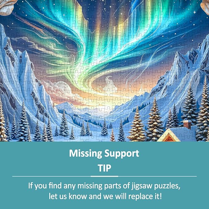 Northern Lights Puzzles for Adults 1000 Pieces, Winter Snow Scene Cabin Bonfire Jigsaw Puzzles 1000 Pieces for Adults, Fun Puzzles with Letters On Back, Challenging Game Toys (26.5 * 26.5in)