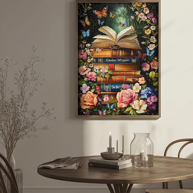 Vintage Book Puzzles for Adults 1000 Pieces,PICKFORU Retro Flower Garden Jigsaw Puzzle Wildflower Pages，Difficult Plant Floral Puzzle for Book Lovers