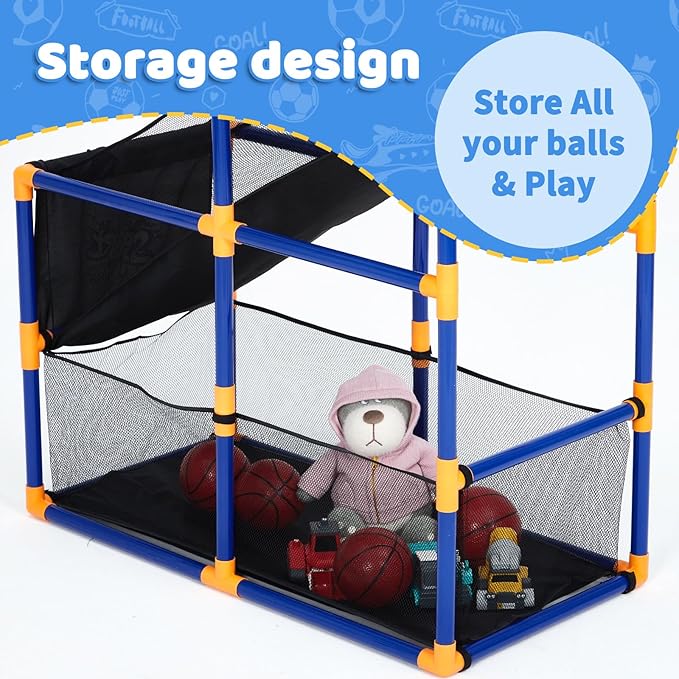 2-in-1 Kids Basketball Arcade Game Set with 4 Balls & 6 Sticky Toss Balls – Indoor & Outdoor Basketball Hoop and Dart Game, Height Adjustable Sports Toy with Ball Return Ramp for Boys & Girls Ages 3+