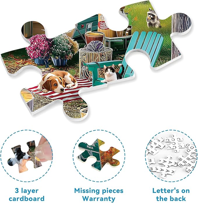 300 Piece Puzzles for Adults, 300 Piece Puzzles for Adults Large Piece, Autumn Camping Campfire Dogs Truck Jigsaw Puzzle, Challenging Puzzle Perfect for Game Nights, 20.5 X 15 in