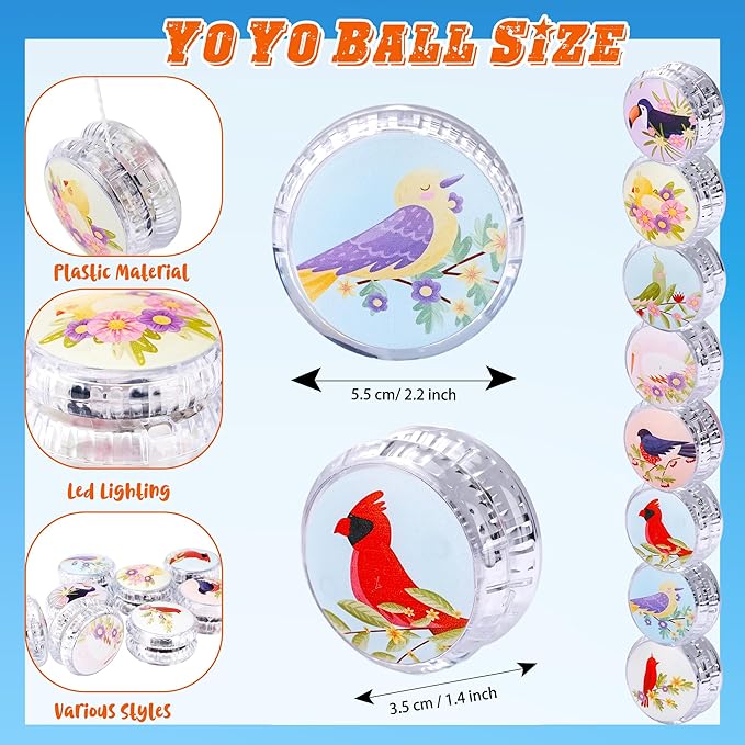24 Pack Led Light up Yo Yo Bird Flashing Yo-Yos Led Responsive Ball Animal Yoyo for Party Favors Goodie Bag Fillers Classroom Rewards Birthday Outdoor Games Bulk Toys