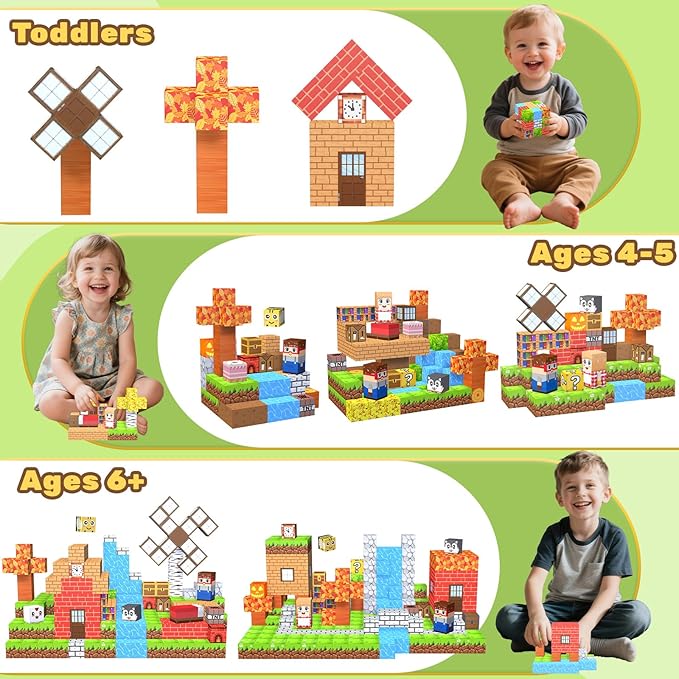 200PCS Magnetic Blocks,Magnetic Building Blocks Stacking Toys,Magnet Toys Building World Set, STEM Sensory Christmas Birthday Gift for Toddlers Boys Kids Age 3 4 5 6 7 8,Upgrade 1" Large Size