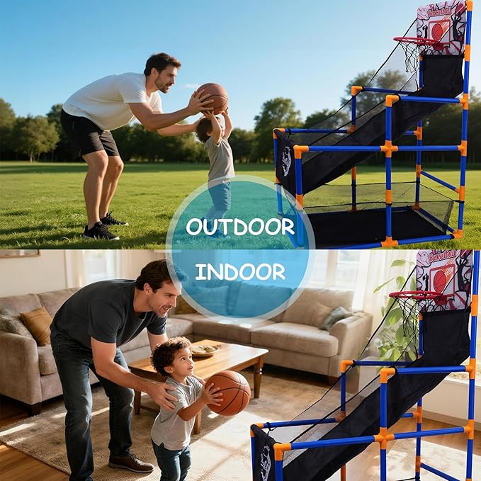 Nattork Arcade Basketball Game Set with 4 Balls and Hoop, Kids Basketball Hoop Indoor Outdoor Sports Toy Gifts for Kids Boys Girls 3-8 Years Old, Air Pump Included, Ideal for Gifts