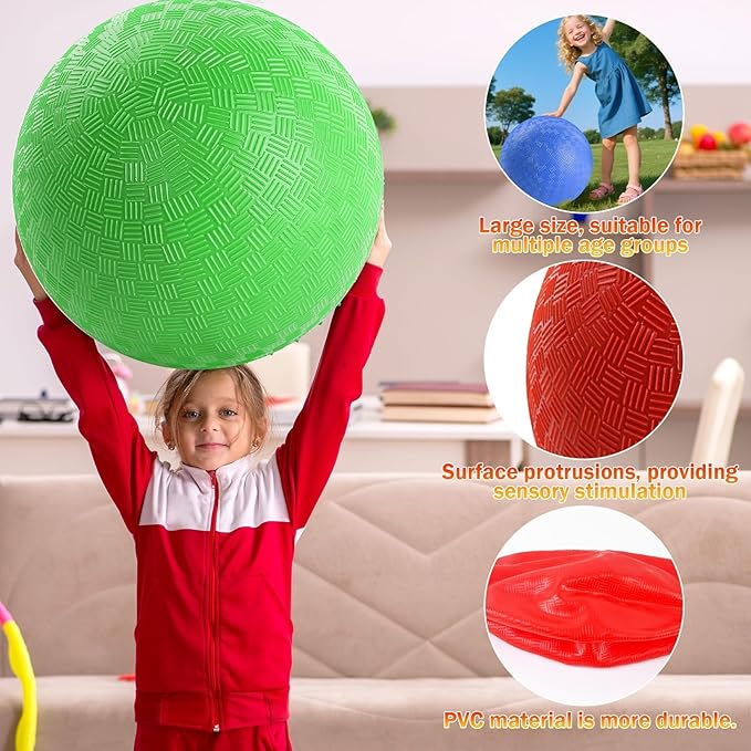 18-Inch Jumbo Playground Balls (3 Pack, Red&Blue&Green) - Oversized Inflatable PVC Balls for Kids & Pets, Backyard Grass Play, Indoor/Outdoor Games with Hand Pump