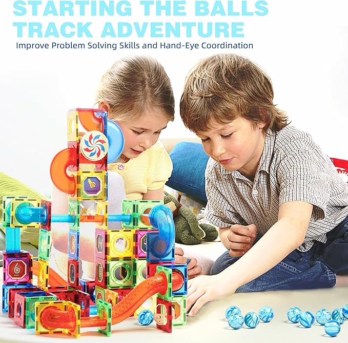 MAGBLOCK 176pcs Magnetic Tiles Marble Run Set with Ball Run Race Track for Ages 8+, Magnetic Building Blocks Magnet Game, Stem Educational Gifts Kids Toys for Girls & Boys Promoting Focus