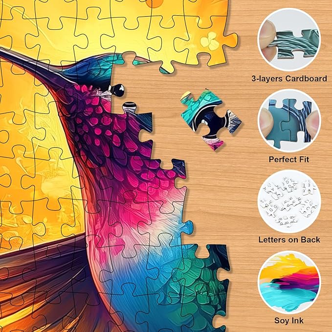 Hummingbird Puzzles for Adults 500 Pieces - Vibrant Flower Humming Bird Jigsaw Puzzles, Beautiful Hummingbird Floral Puzzle with Letters on Back, Challenging Hard Difficult Bird Art Puzzle Games Gift