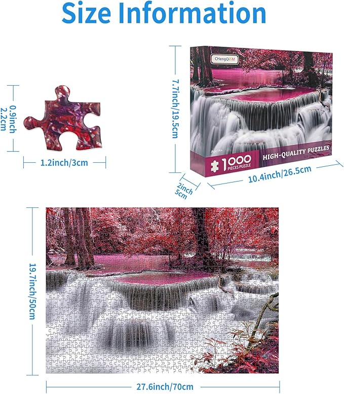 1000 Piece Puzzle for Adults, Mountain Waterfall Jigsaw Puzzles 1000 Pieces with Letters on Back, Impossible Hard Puzzles for Adults Seniors Teens Challenging Gift, Finished Size 27.6 x 19.7 inches