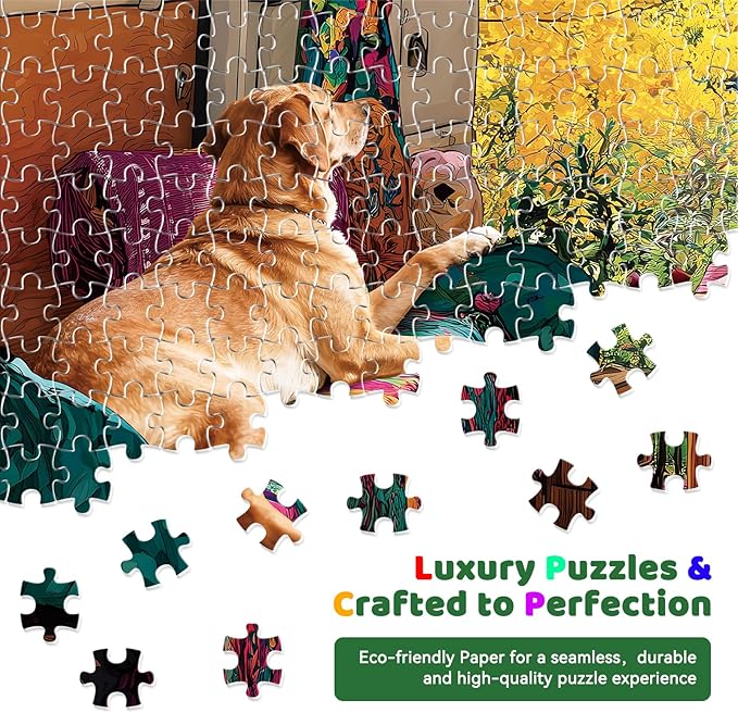300 Piece Puzzles for Adults Large Piece, Fall Van Dog Cats Birds Nature Jigsaw Puzzle, Funny Gift for Adult Kids, Challenging Puzzle Perfect for Game Nights, 20.5 X 15 in