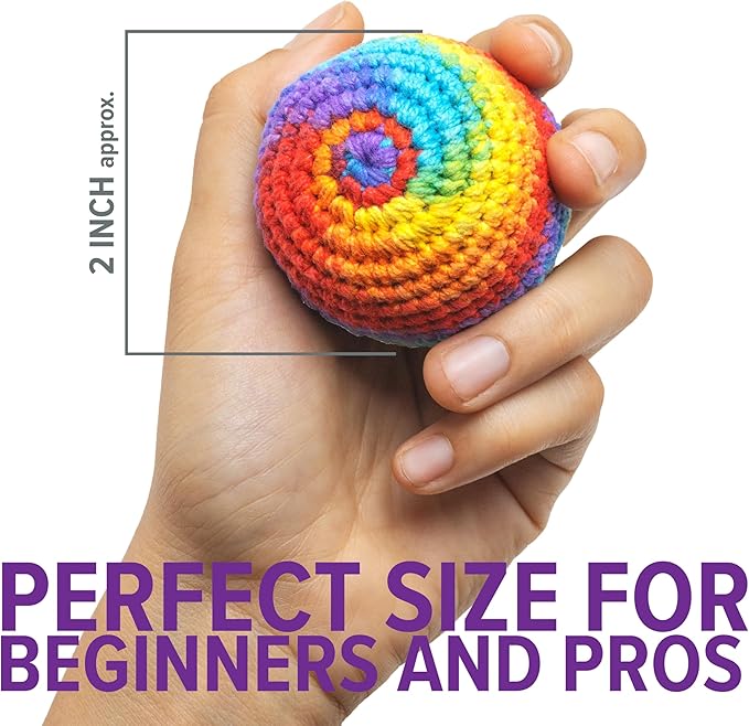 BOONI Handmade Crocheted Footbag- Pack of 3 – Durable Woven Cotton Kick Ball for Style Games, Juggling, Tricks & Outdoor Games - Great as Stress Relief Fidget Toys– Made in Nepal