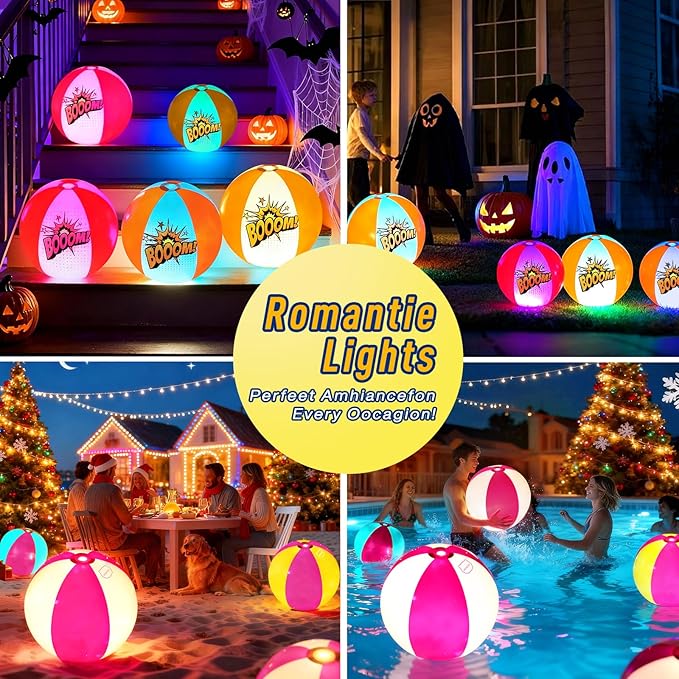 MIAOKE Funny and Playful Pool Toys 16 Inch 5 Pack- LED Beach Ball,Suitable for Pool Games Night Summer Pool Party,Outdoor Everybody Family Games