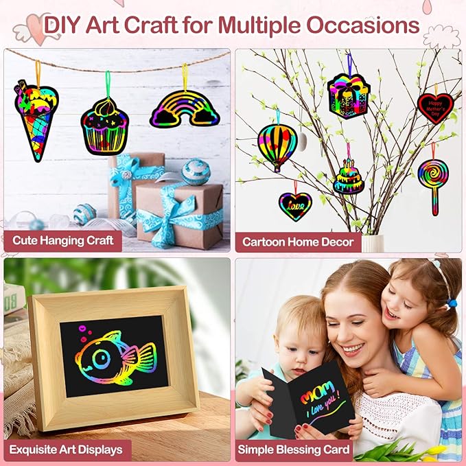Rainbow Scratch Paper Art for Kids: 50PCS Magic Arts Crafts Gifts Toys for Girls Boys Ages 3-12 Games Activities for Birthday Party Family Day Classroom Prizes Easter Basket Stuffers