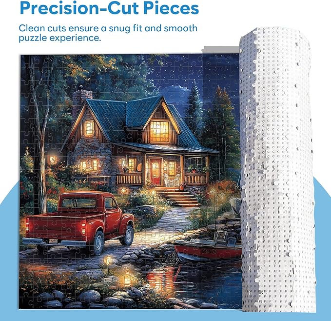 3 Pack Puzzles for Adults 500 Pieces, Canoe Lake and Night View Jigsaw Puzzles 500 Pieces for Teens Seniors, Challenging Cabin Sunset Puzzle for Game Night, for Outdoor Nature Lovers