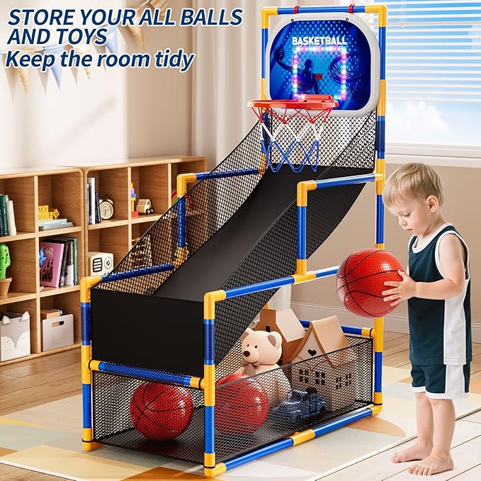 Arcade Basketball Game Set for Kids 3-12 Years Old, Kids Basketball Hoop with 4 Balls & Pump, Indoor Outdoor Sports Play Toys, Basketball Games Toys, for Boys Girls Teens