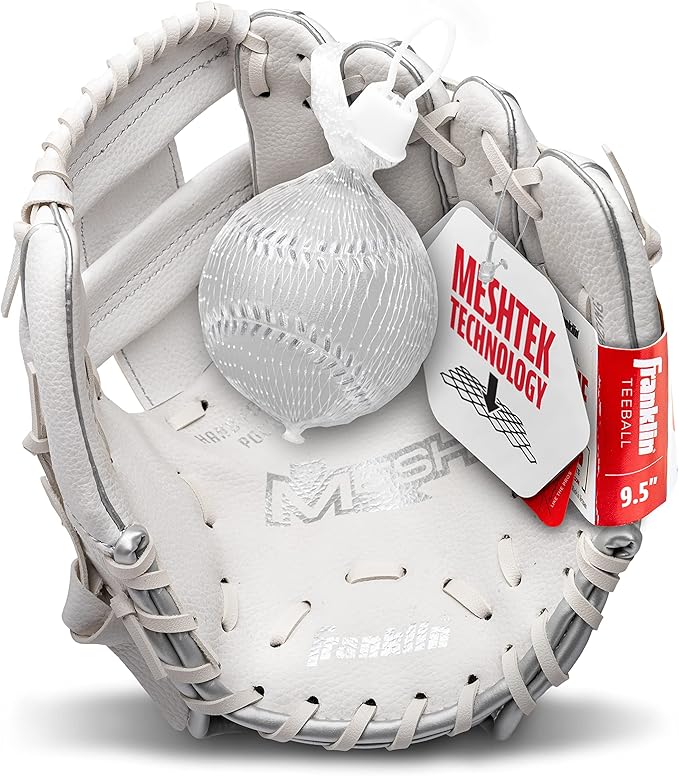 Franklin Sports Kids Baseball Glove + Foam Ball Sets - Meshtek Youth Teeball Gloves for Kids + Toddlers - Left + Right Hand Throw - 9.5" Inch