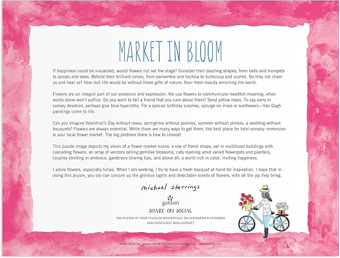 Galison Michael Storrings Market in Bloom – 2000 Piece Puzzle Fun and Challenging Activity with Bright and Bold Artwork of Sunny City Market and Flowers for Adults and Families
