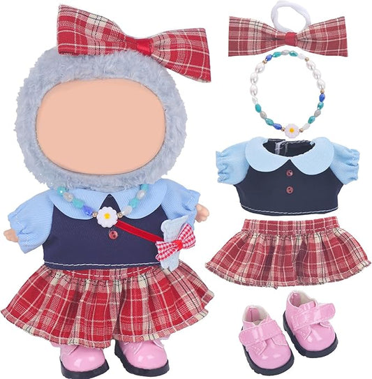Used for Labubu Doll Outfit Clothes Designer Set,Compatible with Labubu Clothe Accessories for Doll (Red - Plaid Dress)