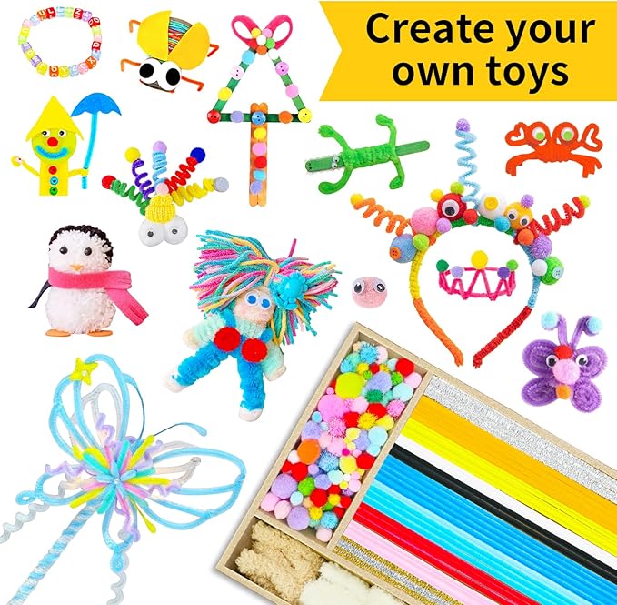 Fusihey Craft Supplies for Kids – Kids Craft Kit Box with 3000+ Pieces, Arts and Crafts Kit for Kids Ages 4‑8 & 8‑12, Storage Craft Box for Girls Boys, Bulk Art Materials Set Gift