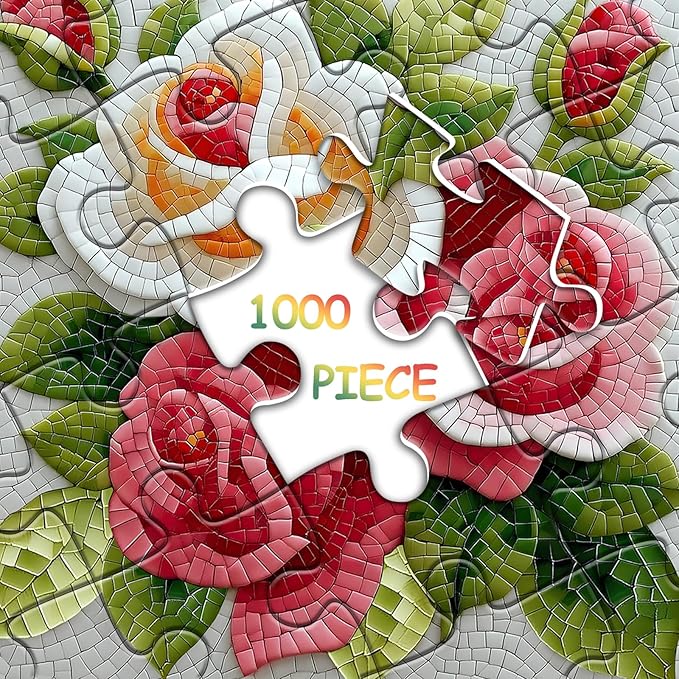 Impossible Mosaic Puzzles for Adults 1000 Pieces, Unique Rose Flower Puzzle, Beautiful Floral Jigsaw Puzzles, Hard Challenging Puzzles for Adults