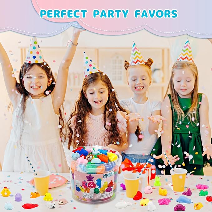 100 Pack Mochi Squishy Toys, Easter Basket Stuffers Party Favors for Kids 4-8-12,Birthday Gifts Treasure Box Classroom Prizes Goodie Bag Stuffers, Mini Squishy Fidget Toys, Carnival Prizes in Bulk