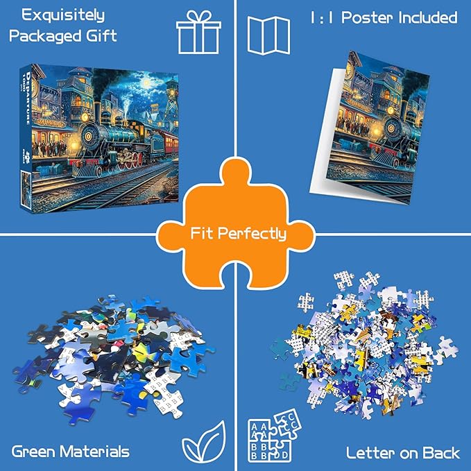 1000 Piece Puzzle for Adults, Train Departure Jigsaw Puzzle, Impossible Puzzles Game, Interlock Perfectly No Dust, Home Decoration Puzzle, Gift for Christmas Valentine Easter Parents