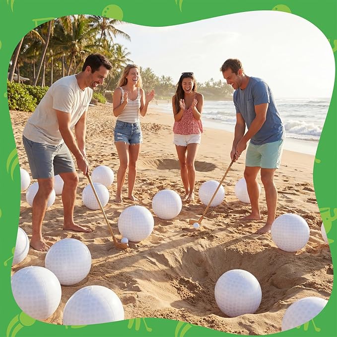 12 Pcs Golf Beach Balls 7.87 Inch Sport Theme Inflatable Pool Toys for Adult White Golf Beach Ball Bulk for Summer Swimming Pool Sport Games Party Favors