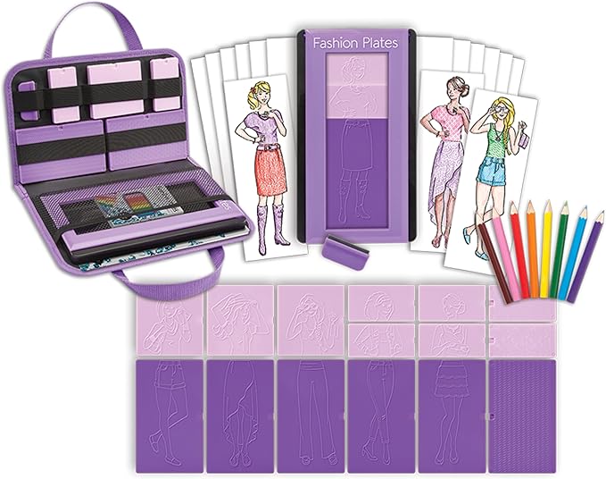 Fashion Plates Classic – Girls Fashion, Mix-and-Match Drawing Kit, Arts and Crafts, Coloring, Art Supplies, Craft Supplies, Stencils, Crayons Included, Create Your Own Designs, Ages 6+