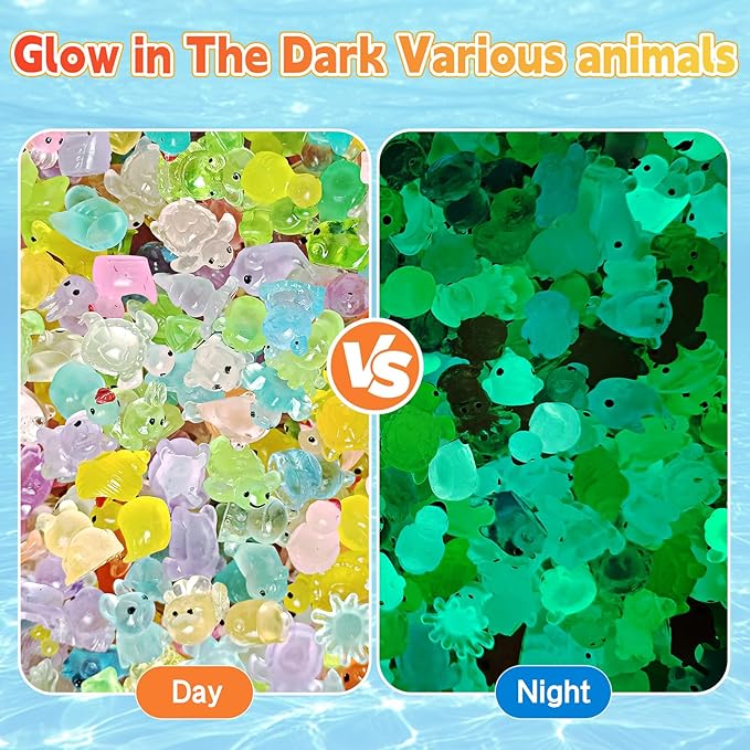 50 Pcs Mystery Bag Easter Day Gifts for Kids: Mini Resin Animals Glow in the Dark Figurines, Mini Figures Blind Bags for DIY Crafts, Fairy Garden Decor, Dollhouse Accessories, Party Favors