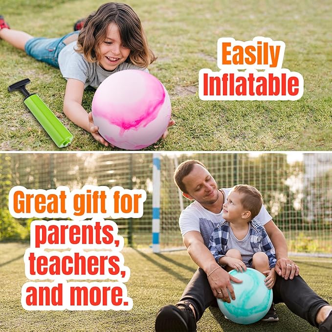 New Bounce Inflatable Bouncing Balls – Set of 4 Marbleized 8.5" Balls with Pump & 2 Pins – Sensory Play for Kids & Pets – Indoor/Outdoor Playground Toy