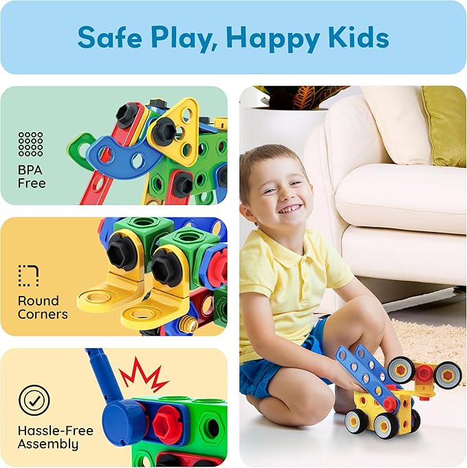PicassoTiles 152pc STEM Construction Toy Building Set for Kids Ages 3+ Includes Power Drill, Ratchet, Idea Book, Storage Box Educational Engineering Science Kit & Sensory Toys for Boys & Girls PTN152