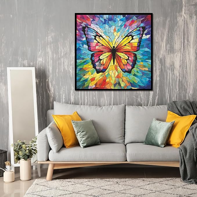 Stained Glass Butterfly Puzzles 1000 Pieces for Adults, Rainbow Mosaic Butterflies Jigsaw Puzzles, Colorful Wall Art Puzzles as Home Decor