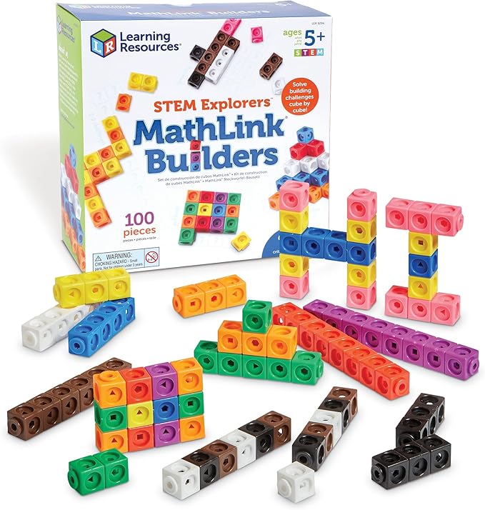 Learning Resources STEM Explorers MathLink Builders - 100 Pieces, Ages 5+ Kindergarten STEM Activities, Math Activity Set and Games for Kids, Mathlink Cubes Activity Set