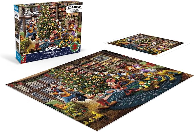 CEACO - Thomas Kinkade - Mickey & Minnie Trimming The Tree - 1000 Piece EZ 2 Hold Holiday Jigsaw Puzzle - Festive Puzzles for Adults – Precision-Cut Pieces and Hours of Relaxing Fun