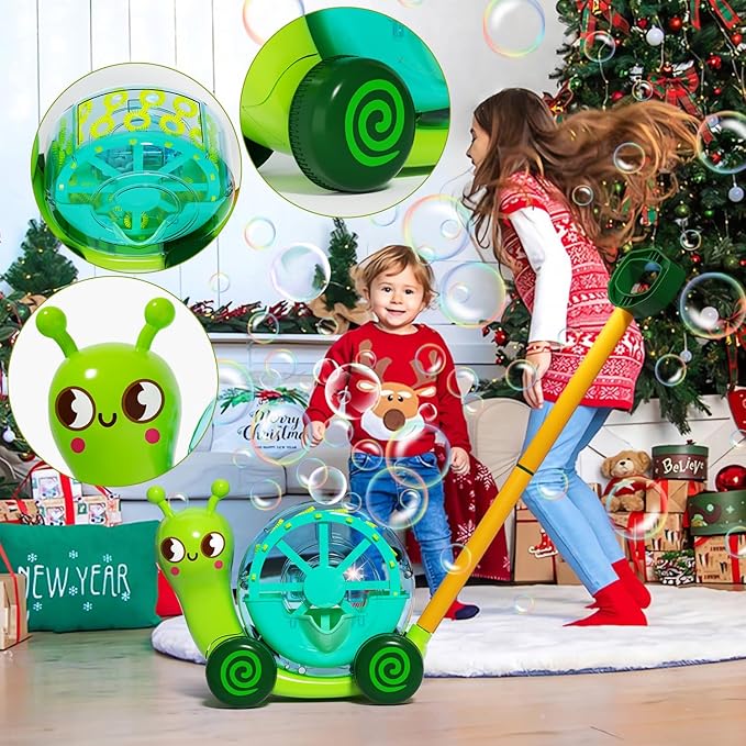 Snail Bubble Mower Toy for Kids（Age 3 up） – Includes 4oz Bubble Solution, Outdoor Bubble Machine for Kids, Light-Up 3D Push Bubble Machine, Great for Parties, Summer Toy, Easter, Birthday Gift