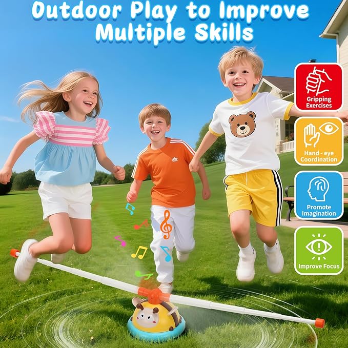 4 in 1 Musical Jump Toy, Toss Ring & Baseball Game, Indoor Outdoor Toys for Kids 4-8, Inside Outside Family Sports Games for Ages 3-7, Ideal Birthday, Party Favor Gifts for Boys Girls Ages 3 4 5 6 7 8