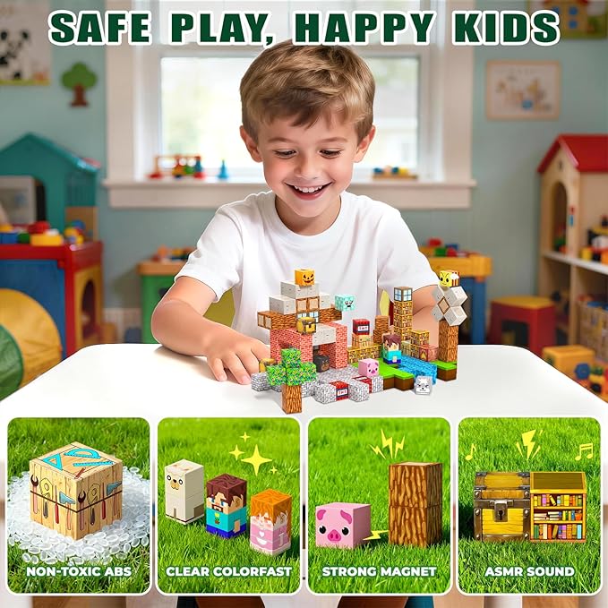 Magnetic Blocks, Magnetic Tiles Building Blocks, Magnet Cubes STEM Sensory Game Toys Christmas Birthday Gifts for Kids Boys Girls Age 3+ (Forest House)