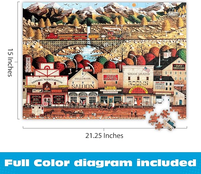 Buffalo Games Oversize Puzzle – Sleepy Town West by Charles Wysocki – 300-Piece Large Jigsaw Puzzle for Adults, Full Color Poster, Made in USA