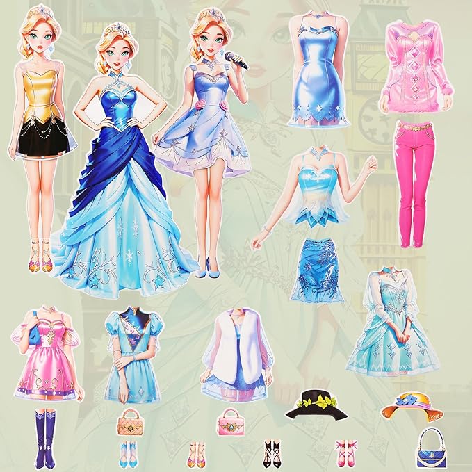 PainZieteg Magnetic Dress Up Dolls, Magnetic Princess Dress Up Paper Dolls, Magnetic Dress Up Dolls for Girls Ages 4-10 Learning Created Imagine Set Birthday Gift (Lea)