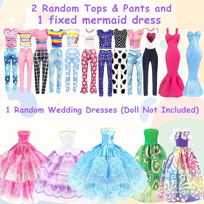 75PCS Doll Clothes and Accessories with Closet for 11.5 Inch Doll - Fashion Design Set Including Wedding Dress Fashion Dresses Outfits Tops and Pants Hangers Bags for Girls